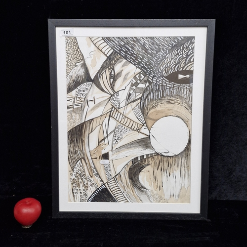 101 - An abstract watercolour on paper painting. Features rhythmic forms and shapes. In a minimal colour p... 