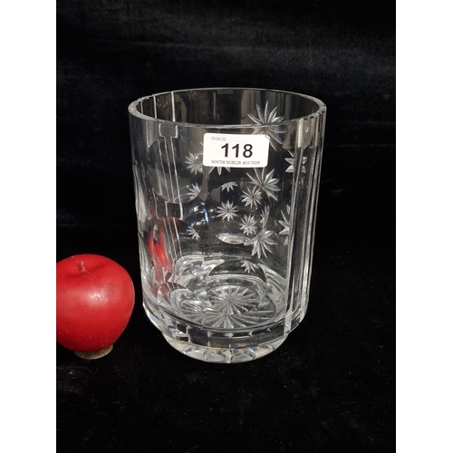 118 - A vintage Bohemian Hand Cut Lead Crystal Vase or Ice bucket. Holds starburst like etchings. In excel... 