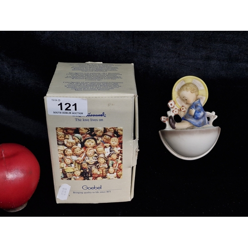 121 - A vintage  (1987 ) Goebel Hummel Holy Water Font with the Child with Flowers design. Features a hand... 