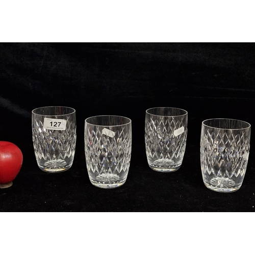 127 - Four Waterford Crystal tumblers in the Boyne pattern. All in good condition with acid marks.