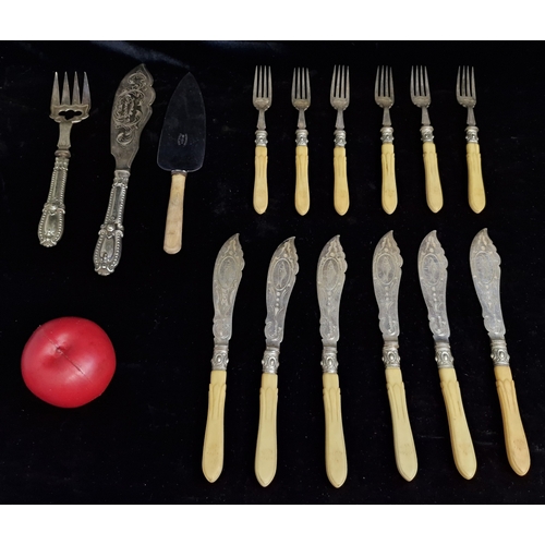 149 - A nice selection of antique silverplate and bone fish knives and forks.