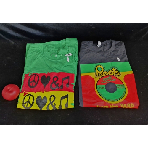 175 - Two as new T-shirts including Next Level Apparel Roots from the Yard T-shirt size large and a Riddim... 