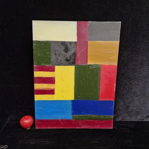 77 - An abstract and expressive oil on canvas painting. Features a geometric grid of vibrant layered colo... 
