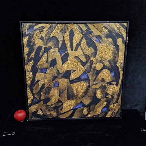 78 - A mixed media acrylic on canvas painting. Features an abstract composition with rhythmic forms and s... 