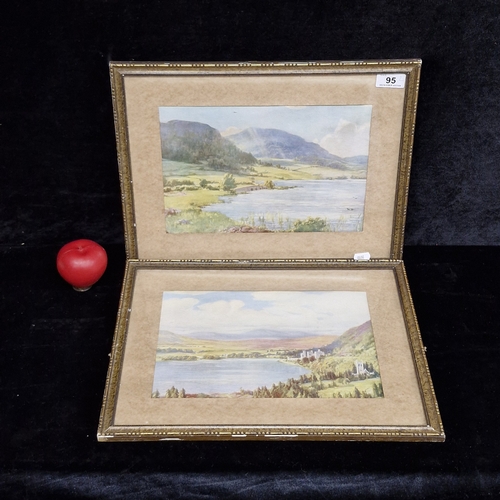 95 - Two prints after original paintings featuring serene landscapes with castles to distance. Housed in ... 