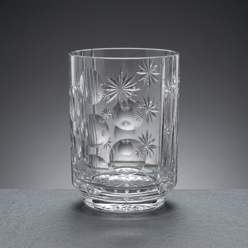 118 - A vintage Bohemian Hand Cut Lead Crystal Vase or Ice bucket. Holds starburst like etchings. In excel... 