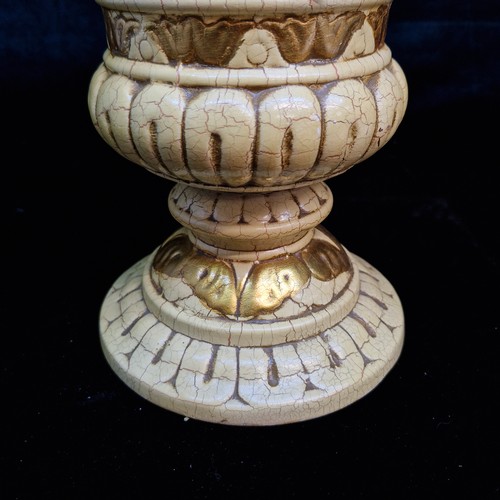 161 - A large decorative ceramic vase with a lid featuring a distinct cream-coloured crackle glaze, gilded... 