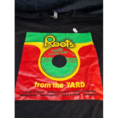 175 - Two as new T-shirts including Next Level Apparel Roots from the Yard T-shirt size large and a Riddim... 