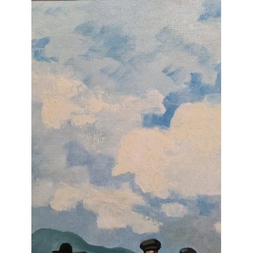 66 - Star Lot: A large oil on board painting after 'John Skelton (1924-2009)' titled 'Men Of Aran'. Featu... 