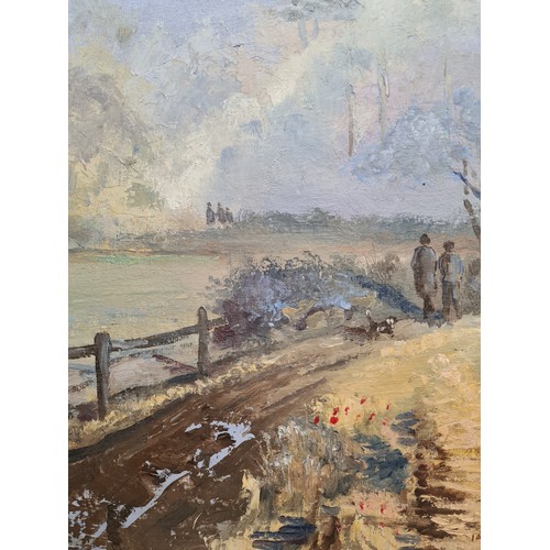 69 - Star Lot: A wonderful 1981 oil on board painting. Features an Irish rural landscape with figures and... 