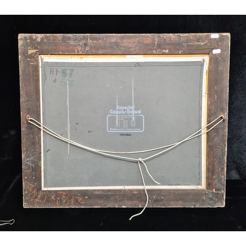 69 - Star Lot: A wonderful 1981 oil on board painting. Features an Irish rural landscape with figures and... 