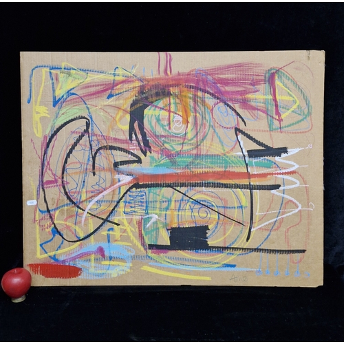 77 - A vibrant and bold 'William KWAKU AMØ' acrylic, oil pastels, markers, biro on paper board painting. ... 