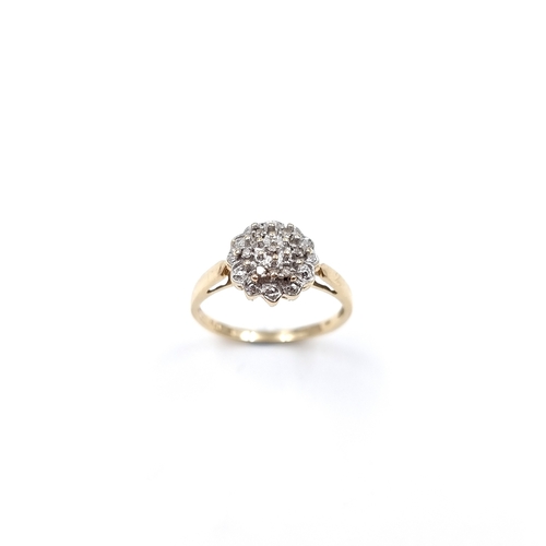 10 - Star Lot: A magnificent Diamond Cluster ring set in nine carat gold. Size - P, Weight - 2.63 grams. ... 