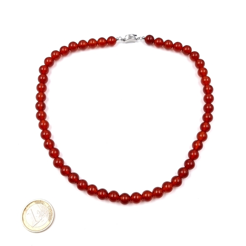 14 - A Gorgeous Carnelian gemstone beaded necklace. Weight - 38 grams. 50 beautifuily matched stones, all... 