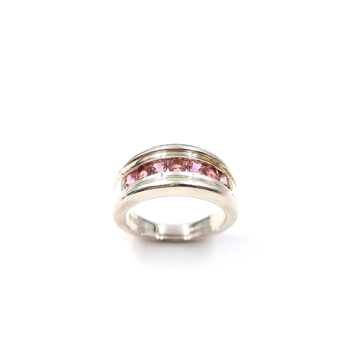 18 - A Sterling Silver Pink Tourmaline gemstone ring. Size - O, Weight - 7.4 grams. Please note, the imag... 