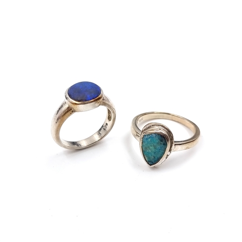 40 - Two Tourmaline gemstone rings. Set in Sterling Silver. Sizes - M & Q 1/2, Weight - 8 grams. Please n... 