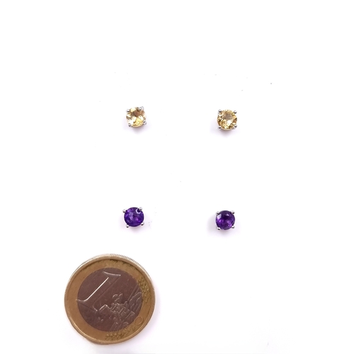 45 - Two pair of Sterling Silver Amethyst and Citrine stud earrings. Total weight - 1.97 grams. Please no... 