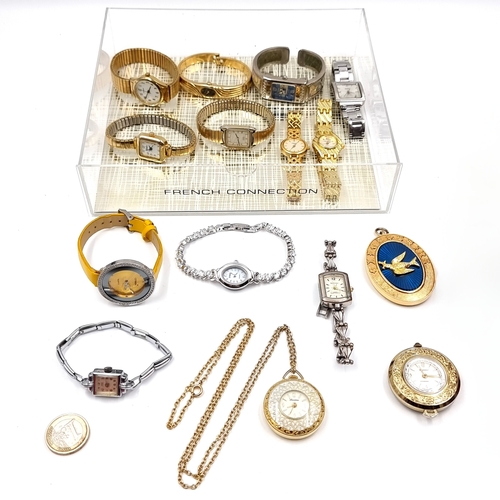 48 - A collection of 15 assorted wrist watches including three pendant examples.