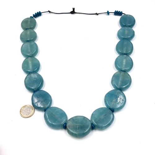 50 - A large statement Teal Blue agate gemstone necklace. Weight - 370 grams. Gem stones cold to the touc... 
