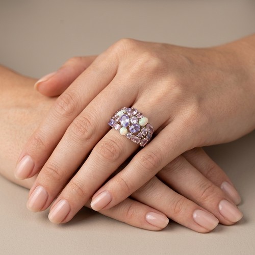 27 - A large and vibrant stament cocktail ring set in Sterling Silver.  Set with Tanzanite, Opal and Tour... 