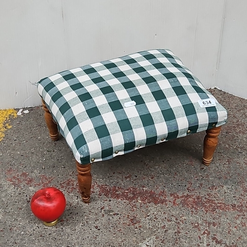 Upholstered rectangular footstool in green, white and grey checked ...