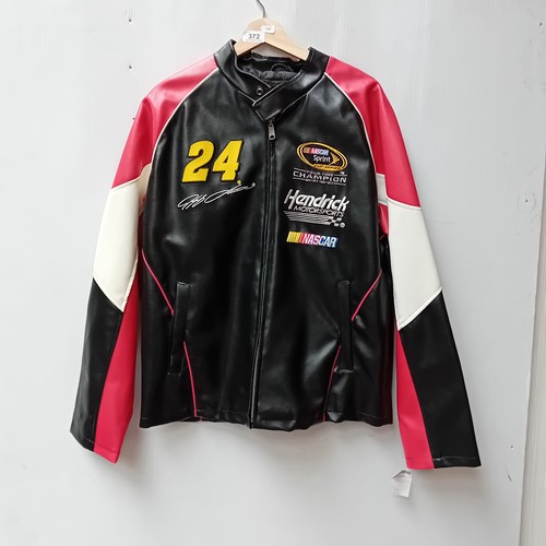 A new with tags Nascar leather racing jacket with embroidered
