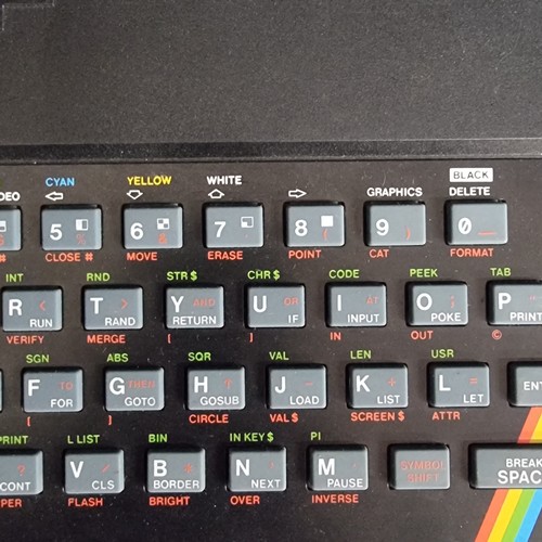 A vintage 1980's Sinclair ZX Spectrum 48K home computer. It is an