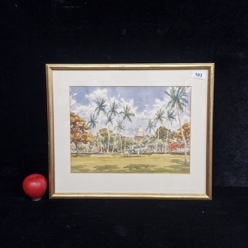 103 - A wonderful 1958 watercolour on paper painting. Features the Victoria Memorial in Calcutta, India, w... 
