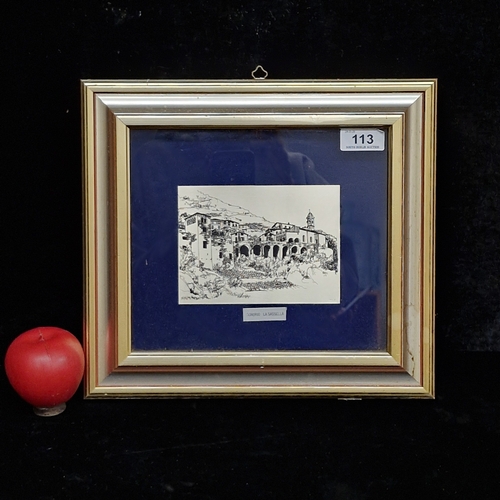 113 - A 925 Sterling Silver plaque engraving titled 'La Sassella'. Features a hillside Italian village wit... 