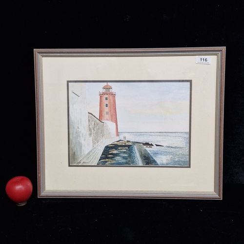 116 - A sweet 'Andrew Gahan' watercolour on paper painting. Features the Poolbeg Lighthouse in Dublin Bay,... 