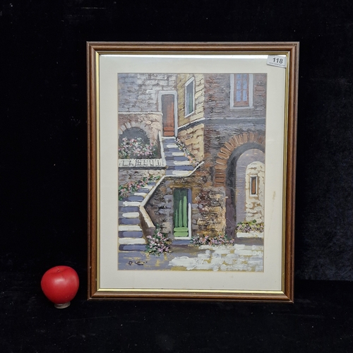 118 - An oil on board painting. Features a charming Italian courtyard. Rendered in rich and inviting colou... 