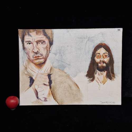 69 - Star Lot: A 'Tom Byrne (b. 1962)' acrylic and resin on canvas painting titled 'John Lennon and Noel ... 