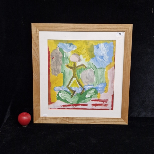 70 - A joyful mixed media gouache and pencil on paper painting. Features a figure in a playful compositio... 
