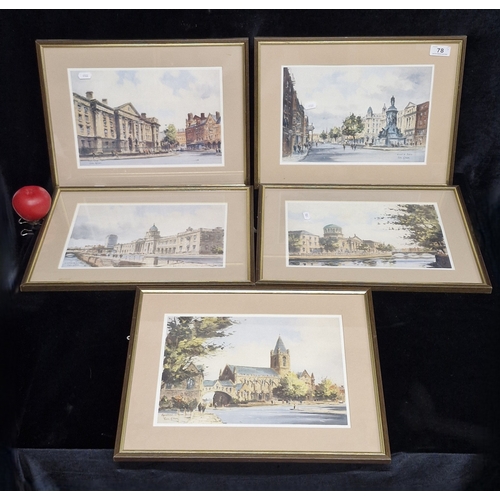 78 - A series of five 'Colin Gibson' prints titled 'O'Connell St, Dublin' 'Trinity College, Dublin. House... 