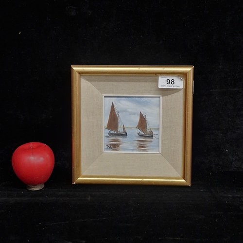 98 - An oil on board painting titled 'Galway Hookers' by 'Pruce Anderson'. Features the traditional Irish... 