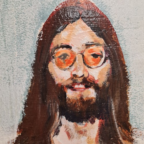 69 - Star Lot: A 'Tom Byrne (b. 1962)' acrylic and resin on canvas painting titled 'John Lennon and Noel ... 