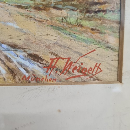76 - Star Lot: A wonderful large 'H Weigelt Munche' watercolour on paper painting. Features an old countr... 