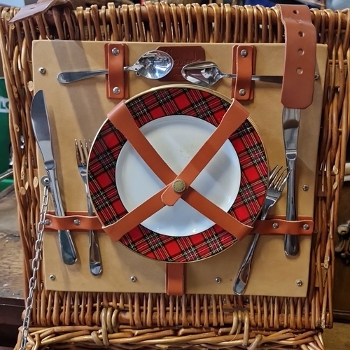 Harrods Knightsbridge wicker picnic hamper, fitted with leather straps ...