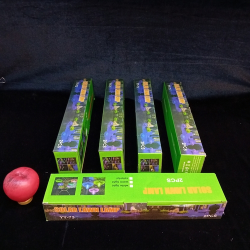 A lot of five brand new in box solar lawn lamps YY-73 - 2 pieces per box.