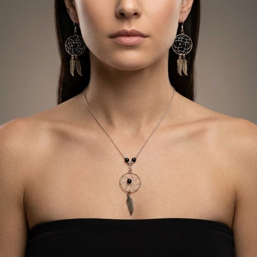 36 - A matching set comprising of a dream catcher pendant necklace, together with matching stud earring.