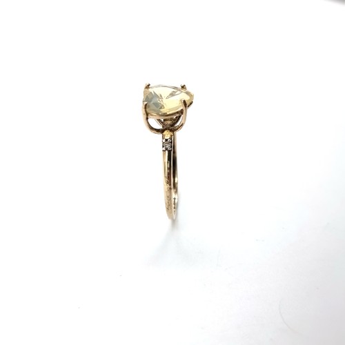 2 - A pretty heart-shaped large citrine gemstone ring. Set in 9ct gold. Size O. Weight - 1.5 grams.