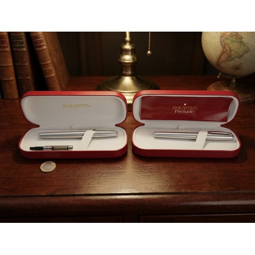 Two as new sheaffer brushed chrome bodied fountain pens. Both housed in ...