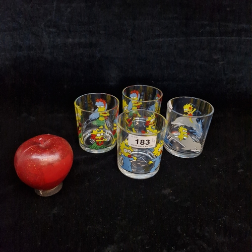 A set of four the Simpsons Nutella glass tumblers with various designs ...