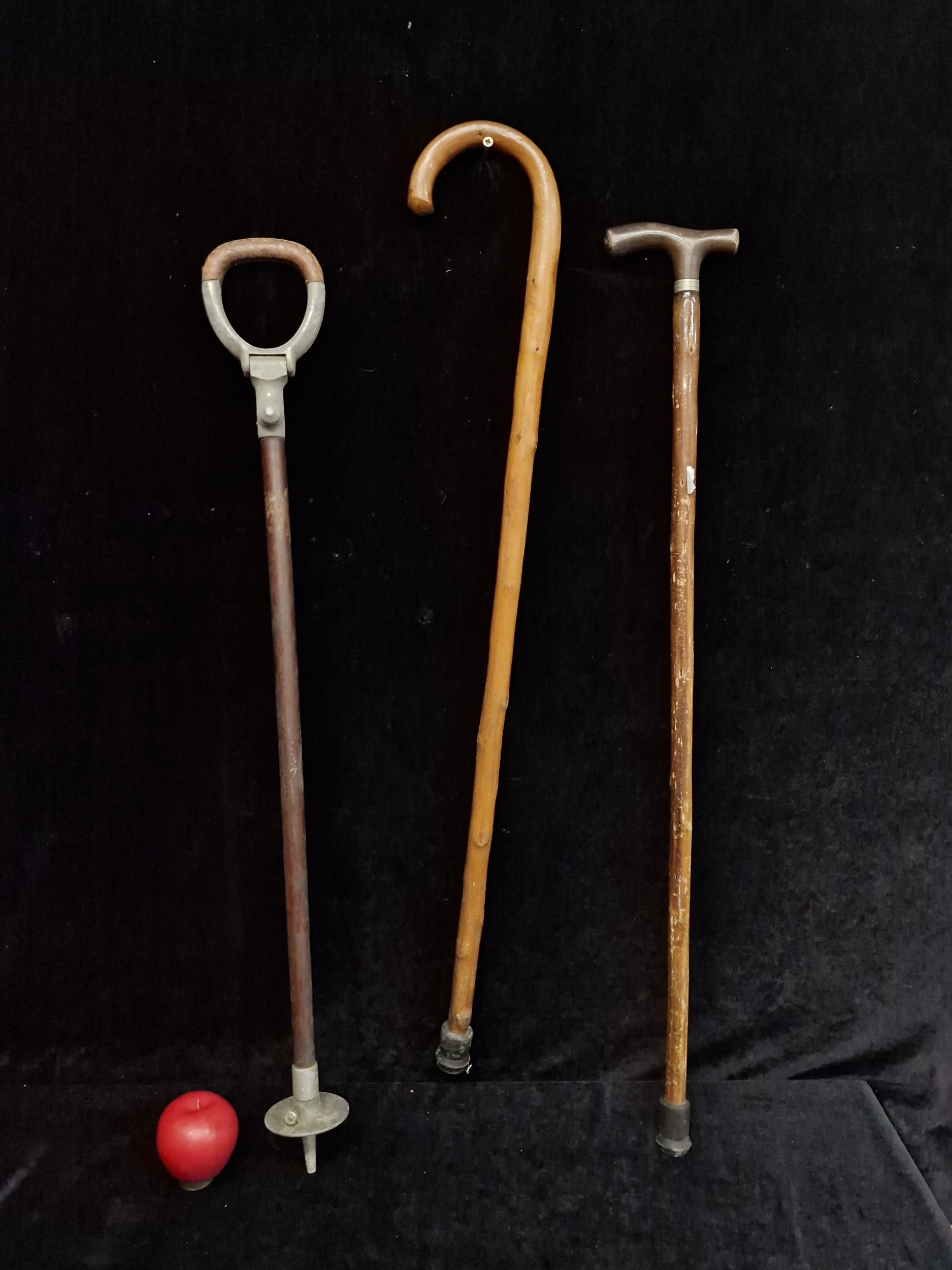 Two vintage gentleman's walking canes as well as a shooting stick.