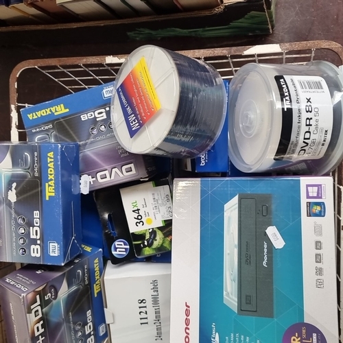 A group of Brother DK printer labels, a boxed Pioneer DVR-S21L optical ...