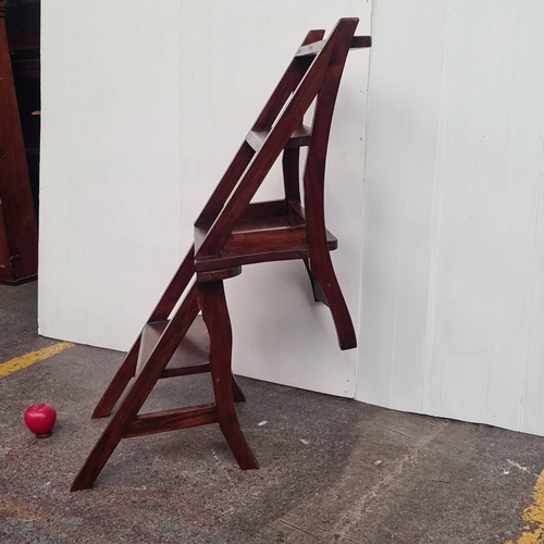 Mahogany metamorphic library chair converting to steps, with a curved ...