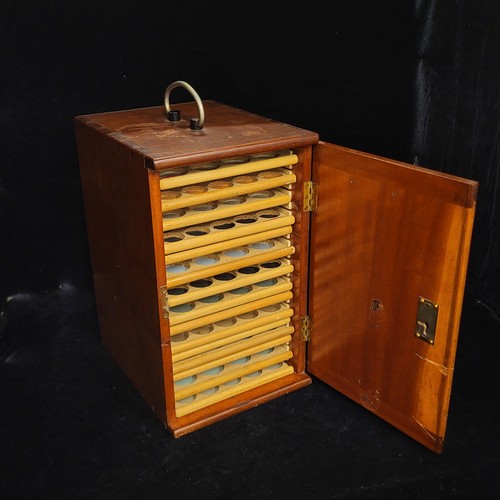 A handsome vintage coin collectors mahogany cabinet. Features thirteen ...