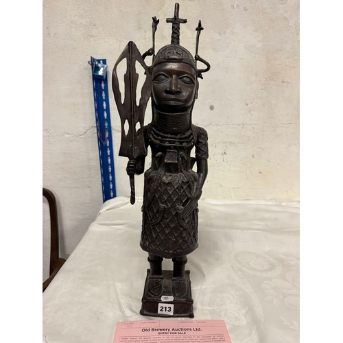213 - Large African (Benin) style warrior bronze, 62cm high