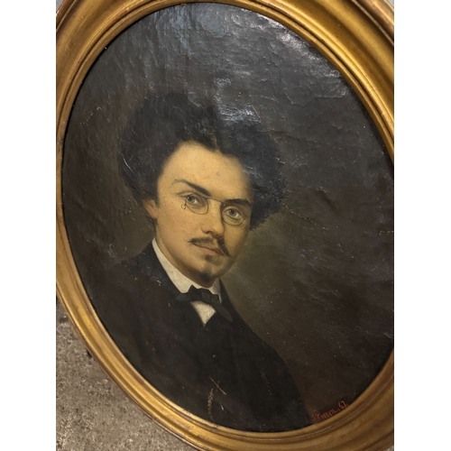 206 - 19th century continental school, half length portrait of a gentleman, oil on canvas, indistinctly si... 