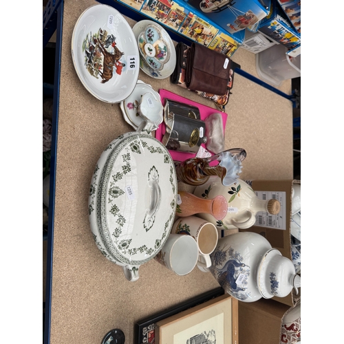 65 - Mixed decorative ceramics to include cabinet cup and saucer, glass, spirit flasks etc